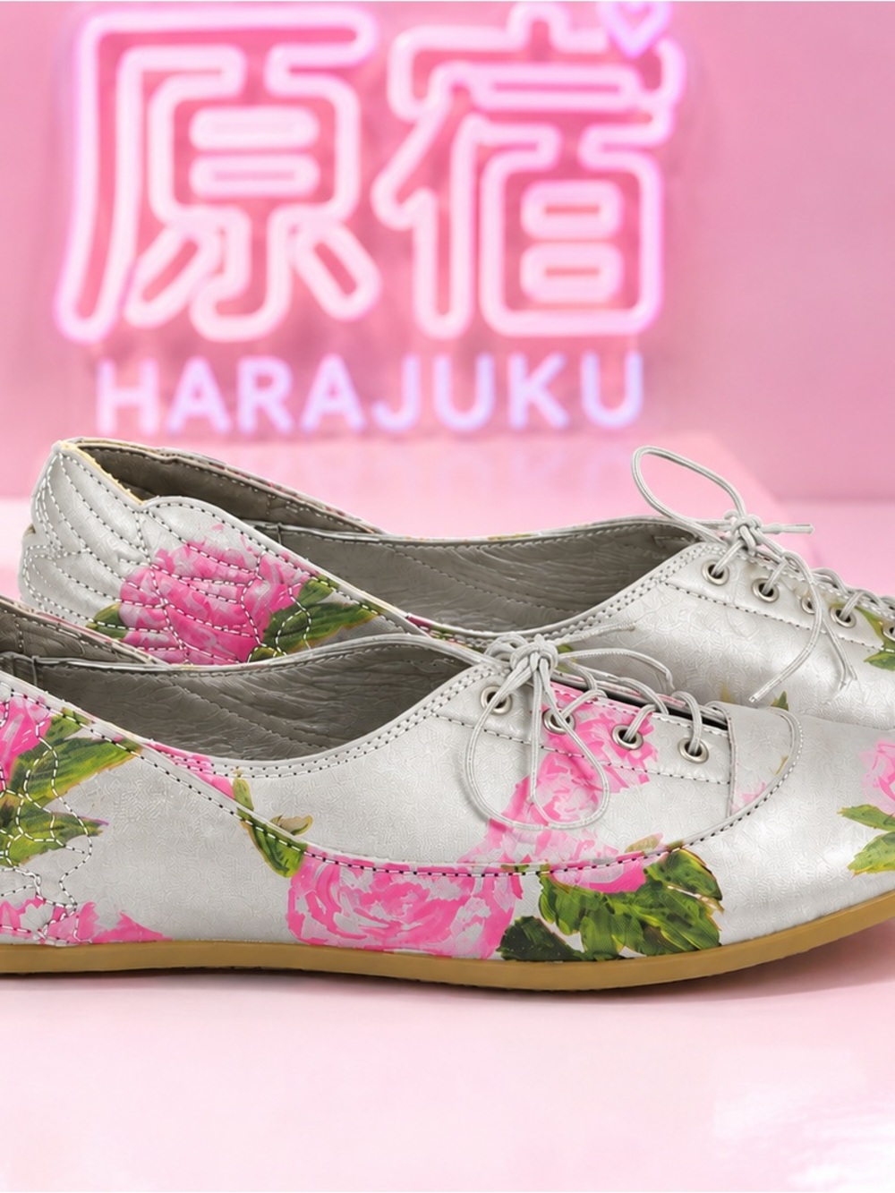 Jeremy Scott x Adidas Floral Wing Silver Flats Size 6.5
